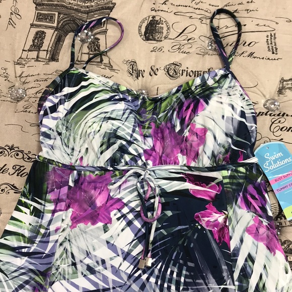 Swim Solutions Empire-Waist Printed Swimdress - Picture 5 of 10